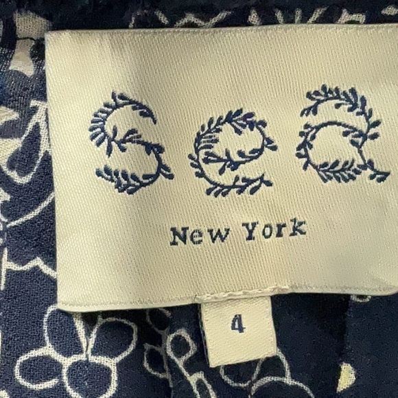 Sea New York Navy Blue White Cream Floral Keyhole Button Back Tank Top Size 4 - Picture 3 of 5
